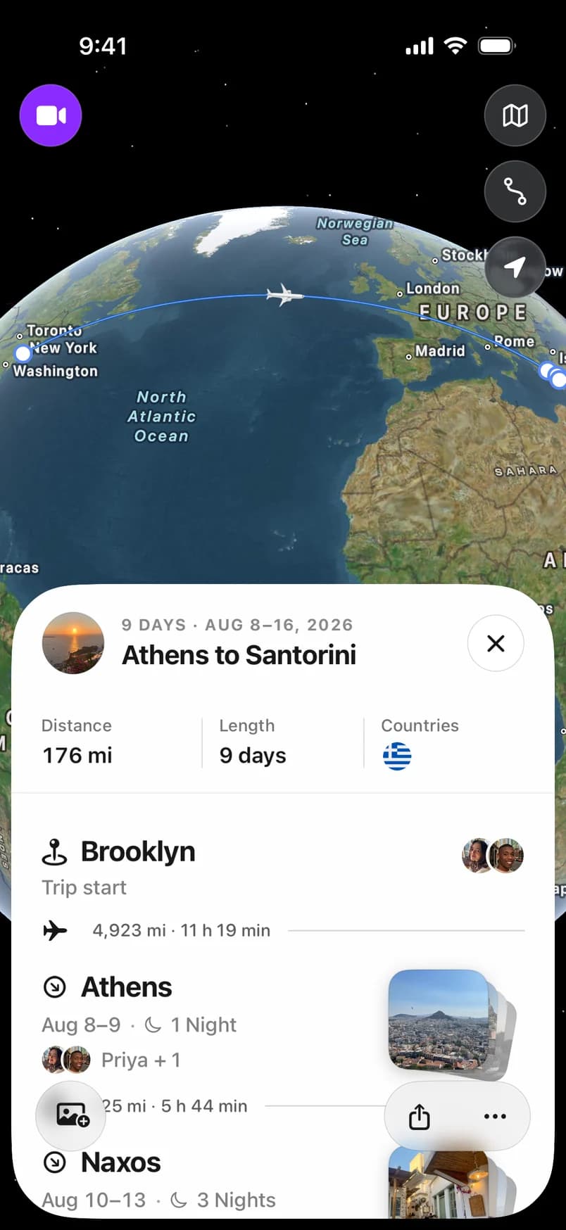 A trip from Brooklyn to Athens on the globe with its first stops