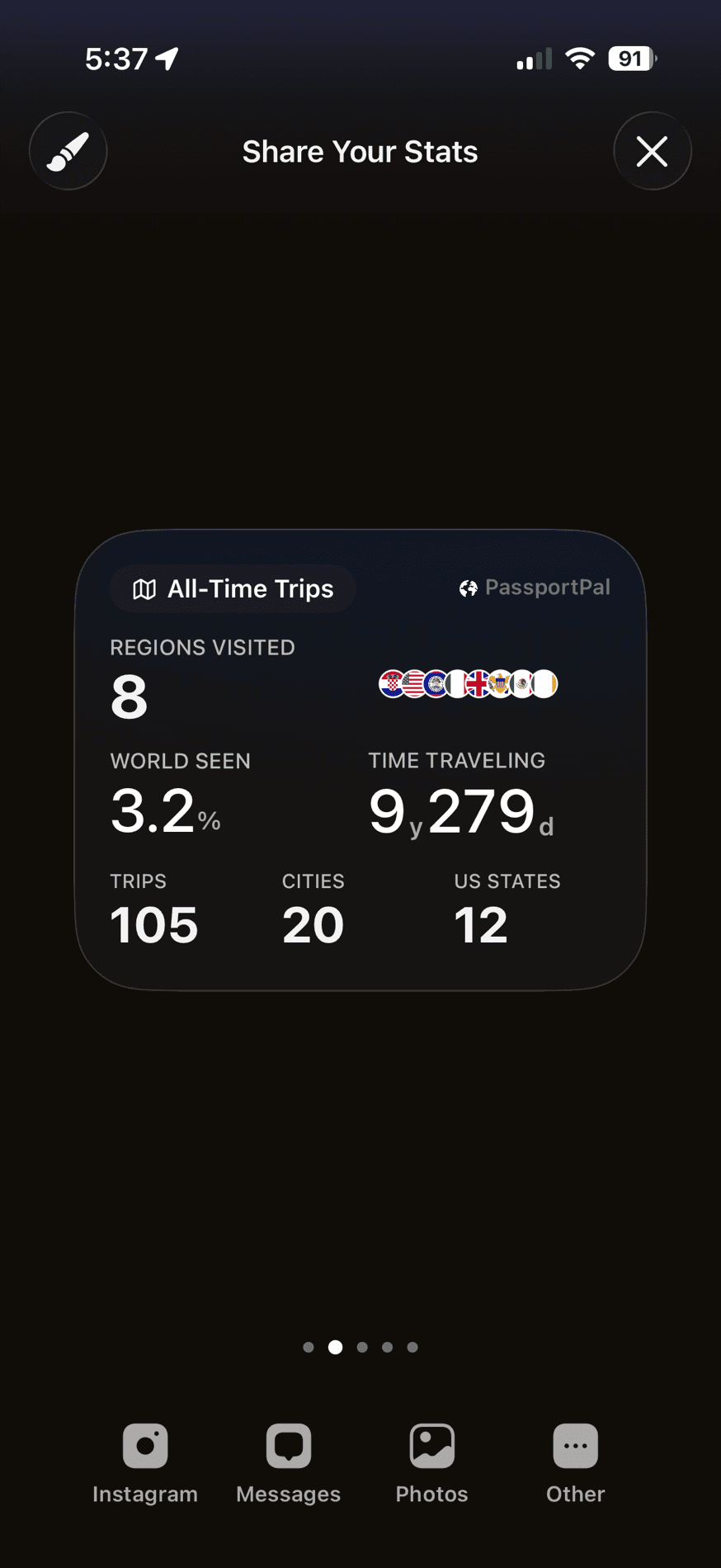 Trippy share card with all-time travel stats